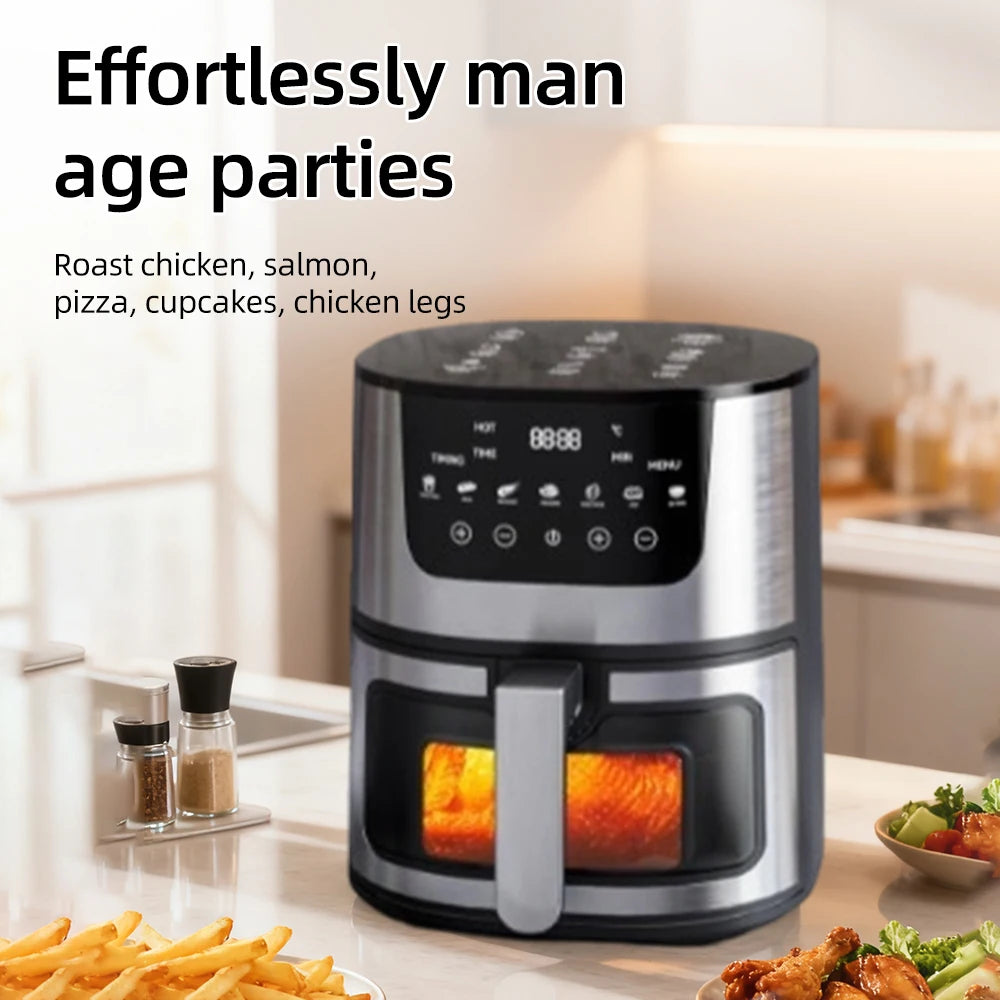 DIVEDEER 7L Household Visual Air Fryer - Large Capacity, Multifunctional, Stainless Steel Design for Home Use (Freidora Aire)