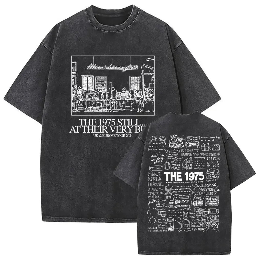 Washed Vintage The 1975 about You Print T-shirt Being Funny in A Foreign Language Album Tshirt Men Women Hip Hop Casual T Shirt