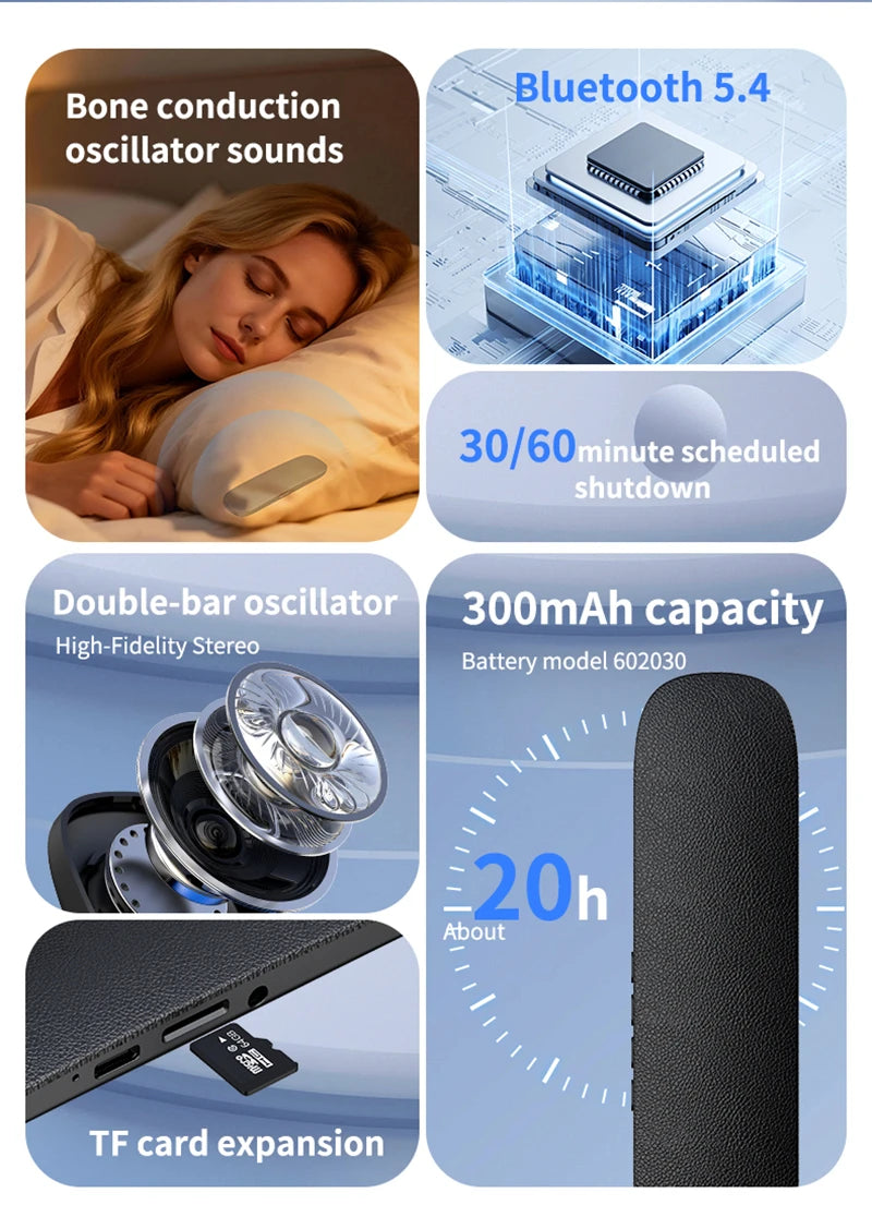 Bluetooth 5.4 Under Pillow Speaker Bone Conduction Speaker Noise Reduction Stereo Music Player With TF Card Slot Timed Shutdown