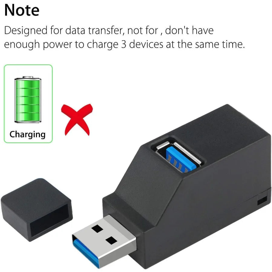 LccKaa USB 3.0 HUB Adapter Extender High Speed Mini Splitter Box 1 To 3 Port High Speed USB 2.0 for PC Laptop U Disk Card Reader