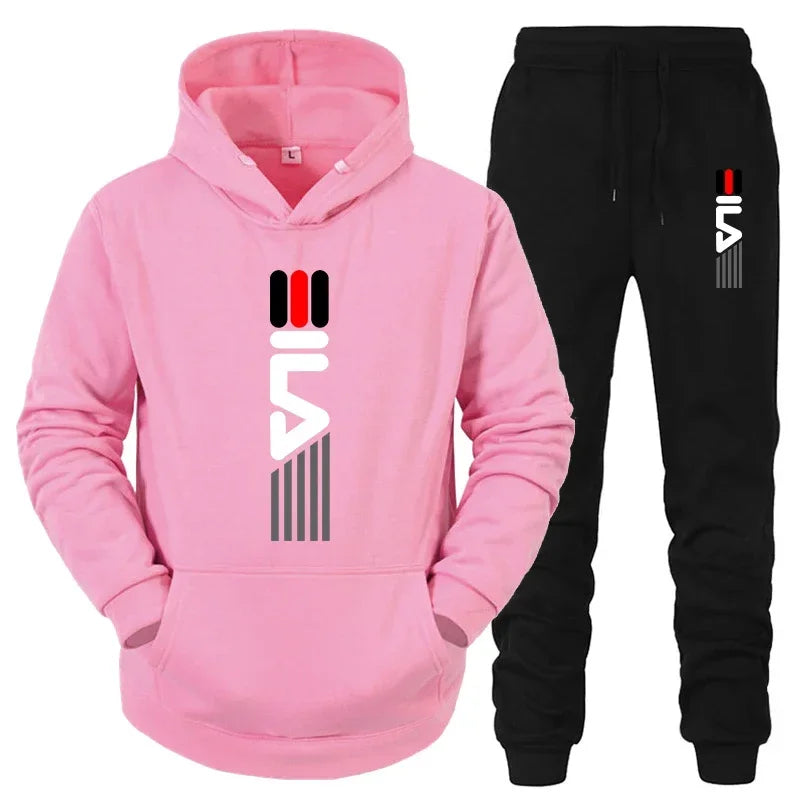 Men's Tracksuit Hooded Sweatshirt+Sweatpants 2 Pcs Sets Sports Suit Casual Jogger Sportswear 2 Piece Male Fleece Streetwear Sets