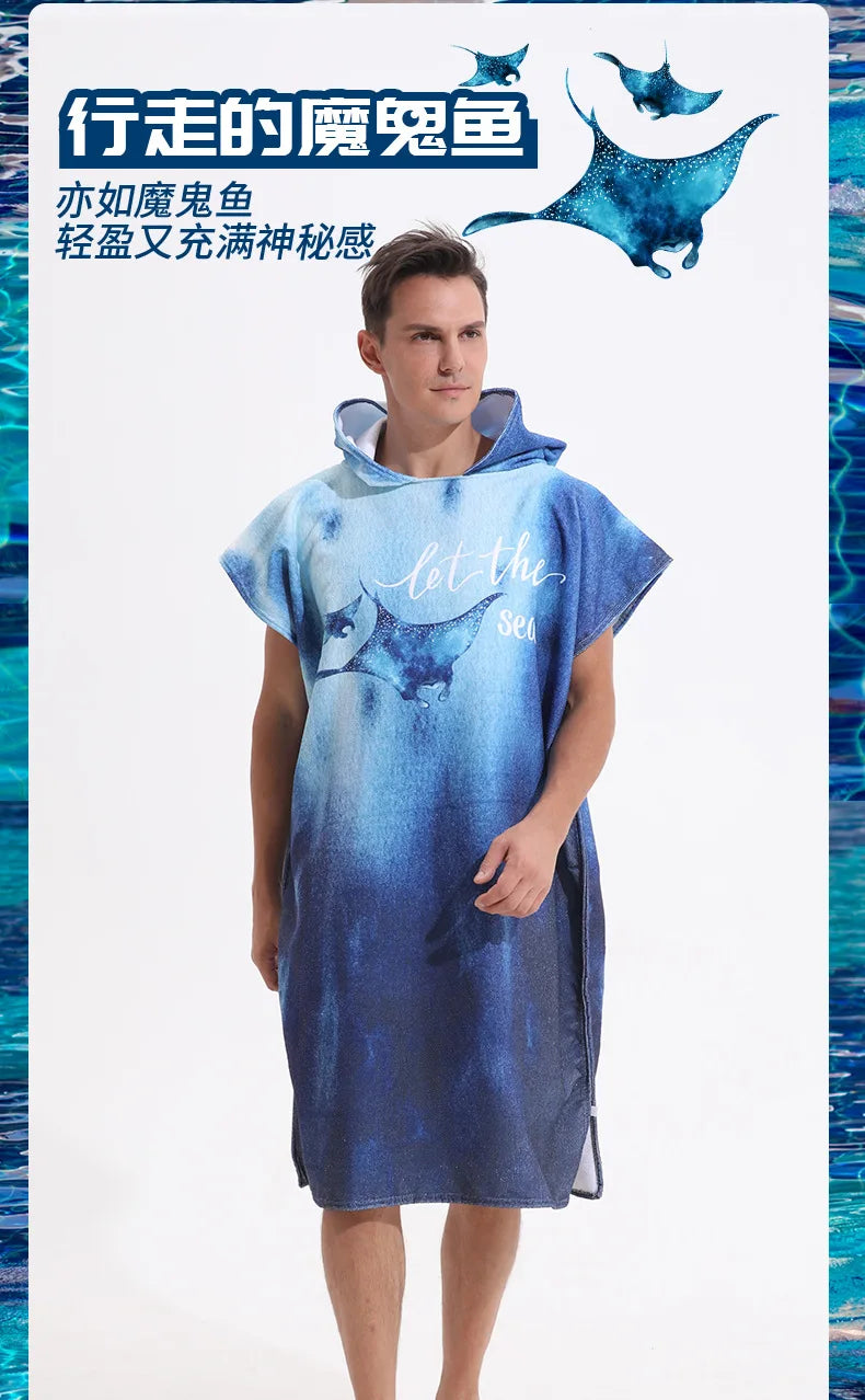Microfiber Hooded Towel Men Women for Swimming Beach Travel Quick Dry Changing Robe Cape Bath Towel Bathrobe Surf Poncho