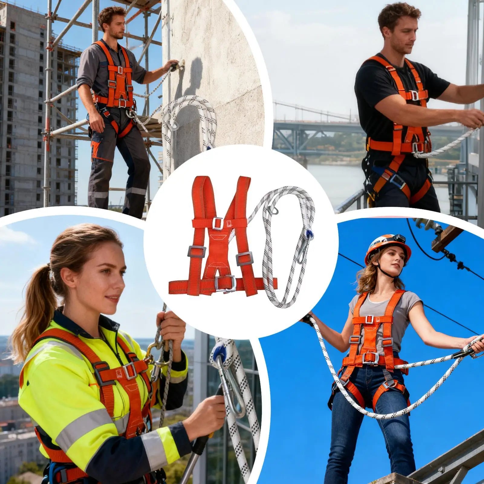 Harness for Construction Shock Absorbing Adjustable Construction Site Body Safety Harness for Men Beginners Professionals Window
