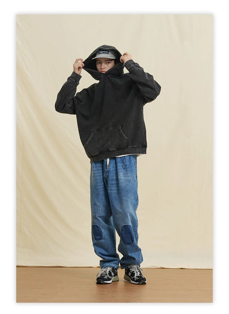 100% Cotton Men's Clothing Vintage Black Acid Wash Hoodies Men Women Oversized Hip Hop Sweatshirts Casual Pullover Y2K Clothes
