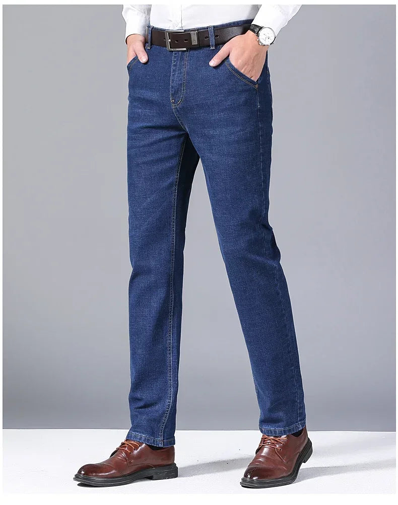 2026 Spring Autumn New Mens Black Blue Pants Pure Color Stretch Jeans Street Casual Slim Fit Trousers Male Wash Jeans for Men