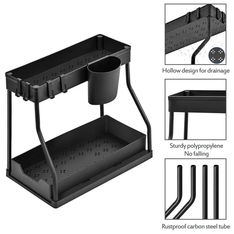 Kitchen sink storage rack, double-layer pull-out countertop organization rack, bathroom storage rack, kitchen storage rack