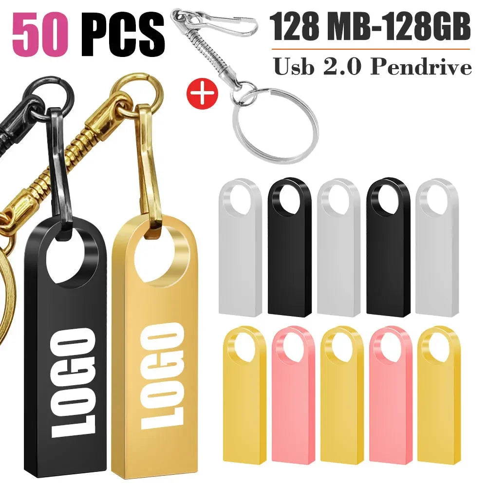 50pcs/lot usb flash drives wholesale 64GB 32GB pen drive creative metal pendrive флешка high speed u disk memoria cel usb stick