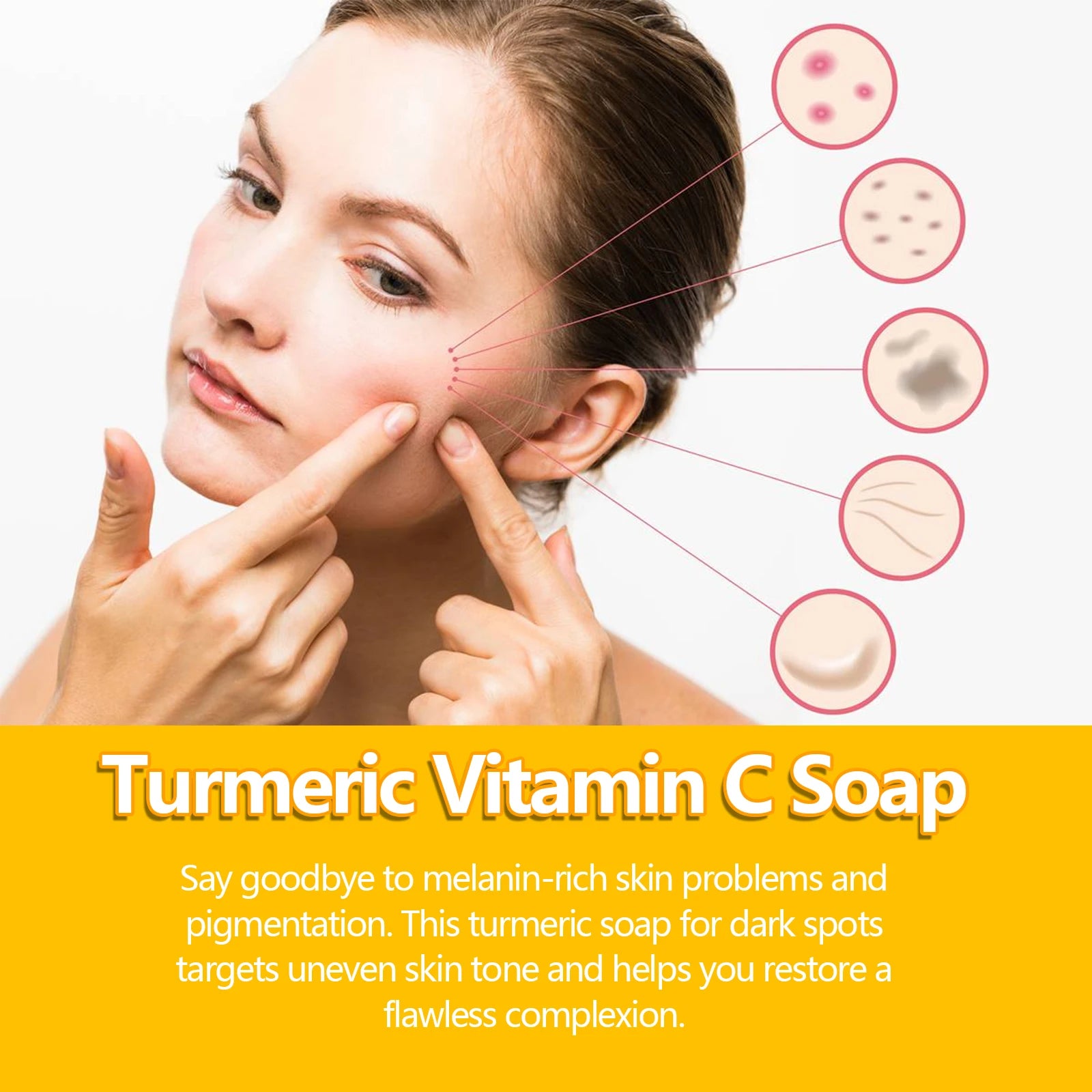 Turmeric Face Soap Brightening Skin Remove Dark Spots Anti-Acne Even Skin Tone Improve Pigmentation Moisturizing Facial Cleanser