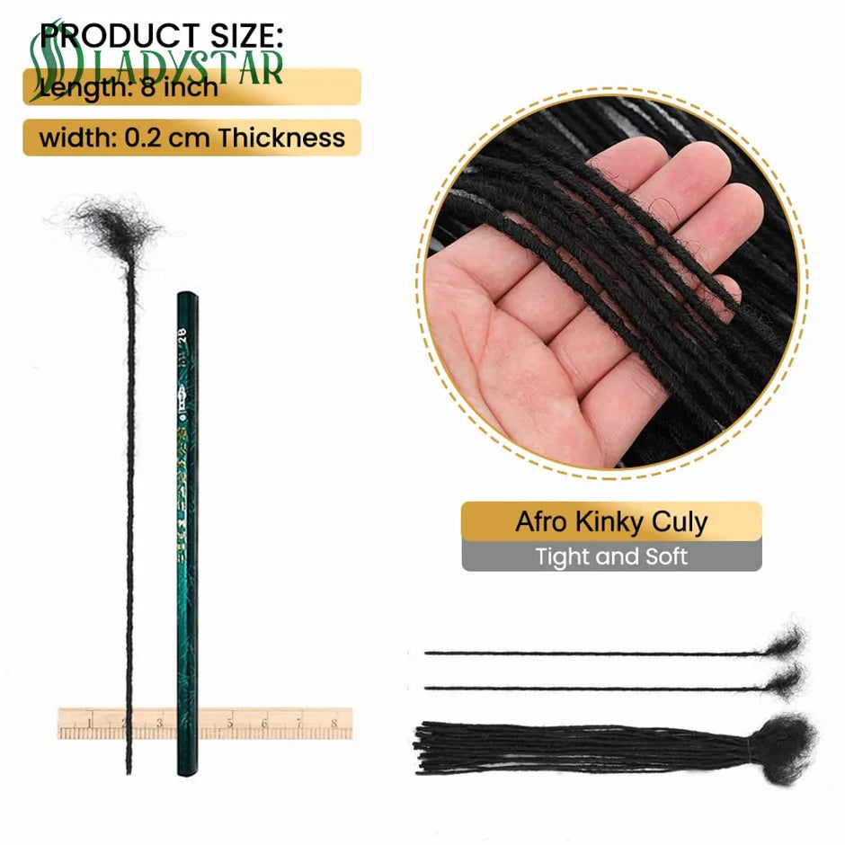 0.2cm Microlocs 100% Human Hair Dreadlock Extensions for Men Women Kids Full Handmade Permanent Loc Extensions