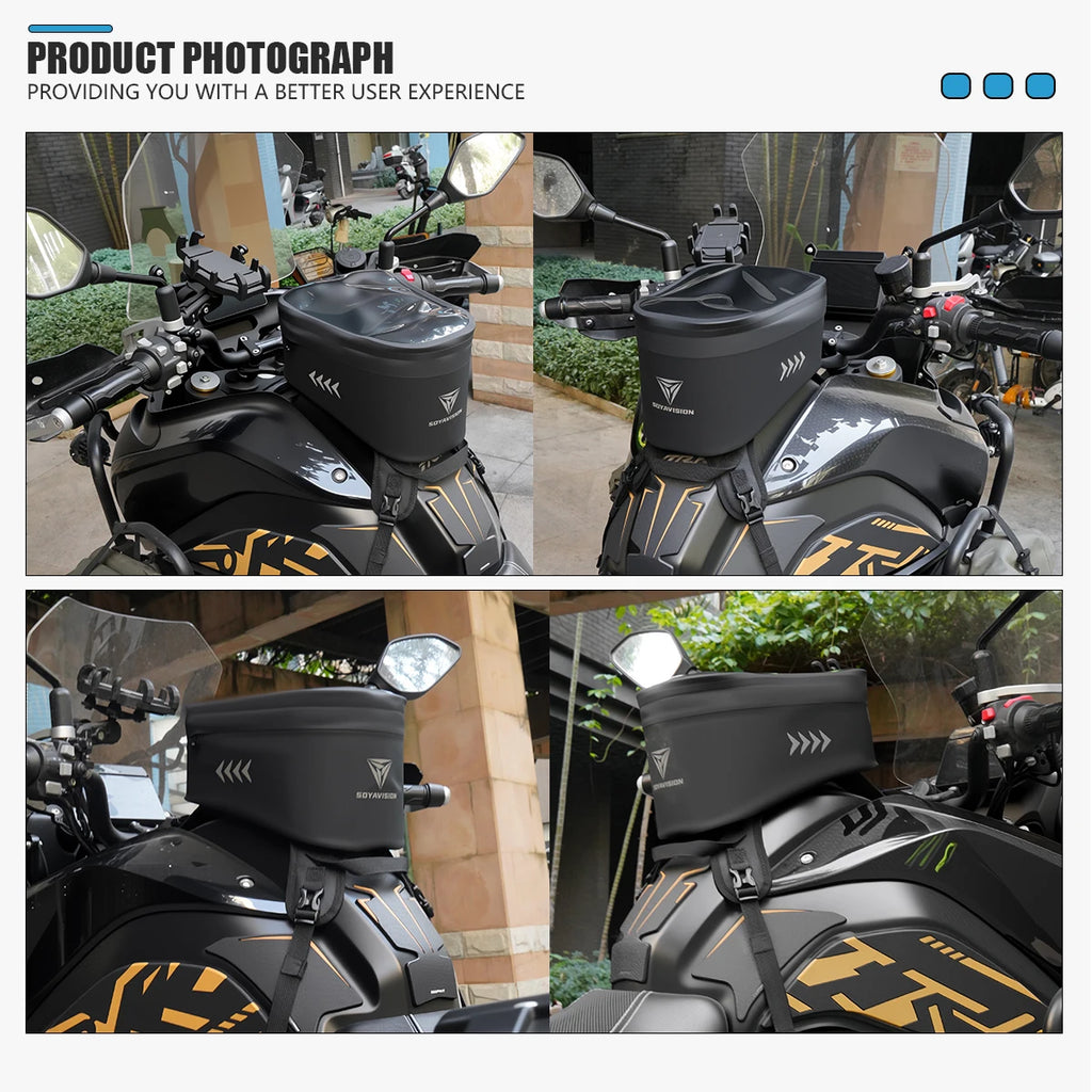 Motorcycle Tank Bag PVC Waterproof Adventure Storage Tank Bags with Straps Touch Screen Universal for Motorbike Off-road Bag