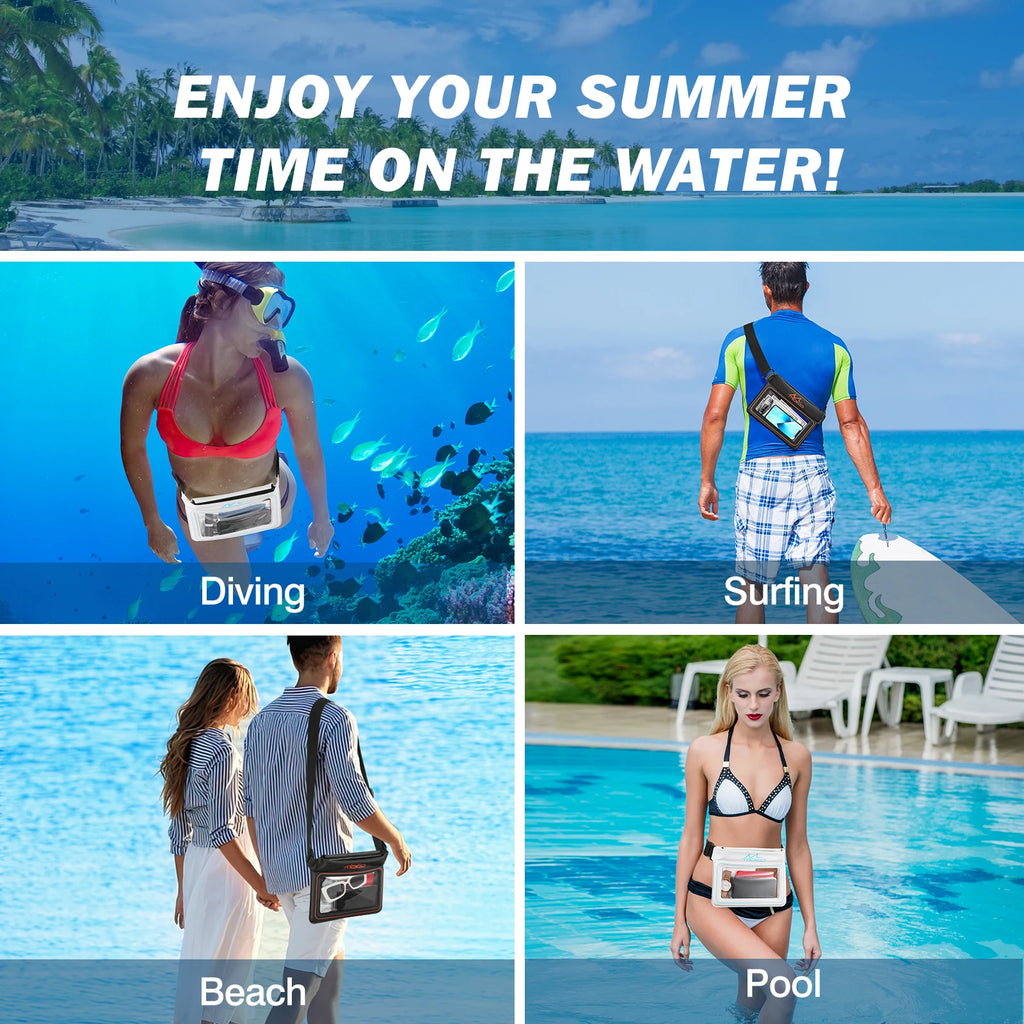 MoKo Waterproof Phone Pouch Fanny Pack Floating Dry Bag Swimming Waist Bag Underwater Ski Drift Diving for iPhone 13/13 Pro Max