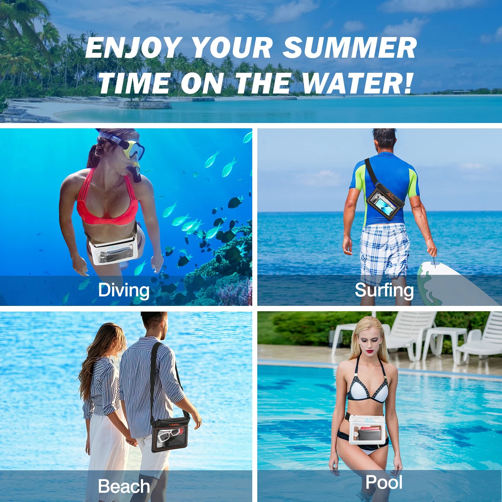MoKo Waterproof Phone Pouch Fanny Pack Floating Dry Bag Swimming Waist Bag Underwater Ski Drift Diving for iPhone 13/13 Pro Max