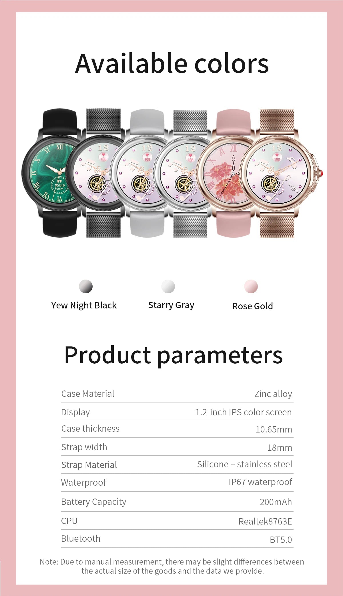 Smart Watch for Women 1.2" Bluetooth Call 100+ Sport Modes Fitness Tracker with Heart Rate/Sleep/SpO2 Monitor IP67 Waterproof