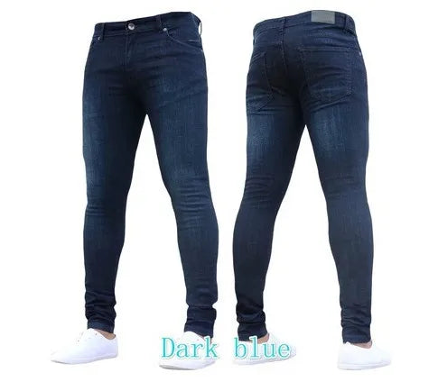 European and American New Style Tight and Personalized Popular Jeans 2024 Fashion Men's Elastic Solid Color Slim-fit Pants