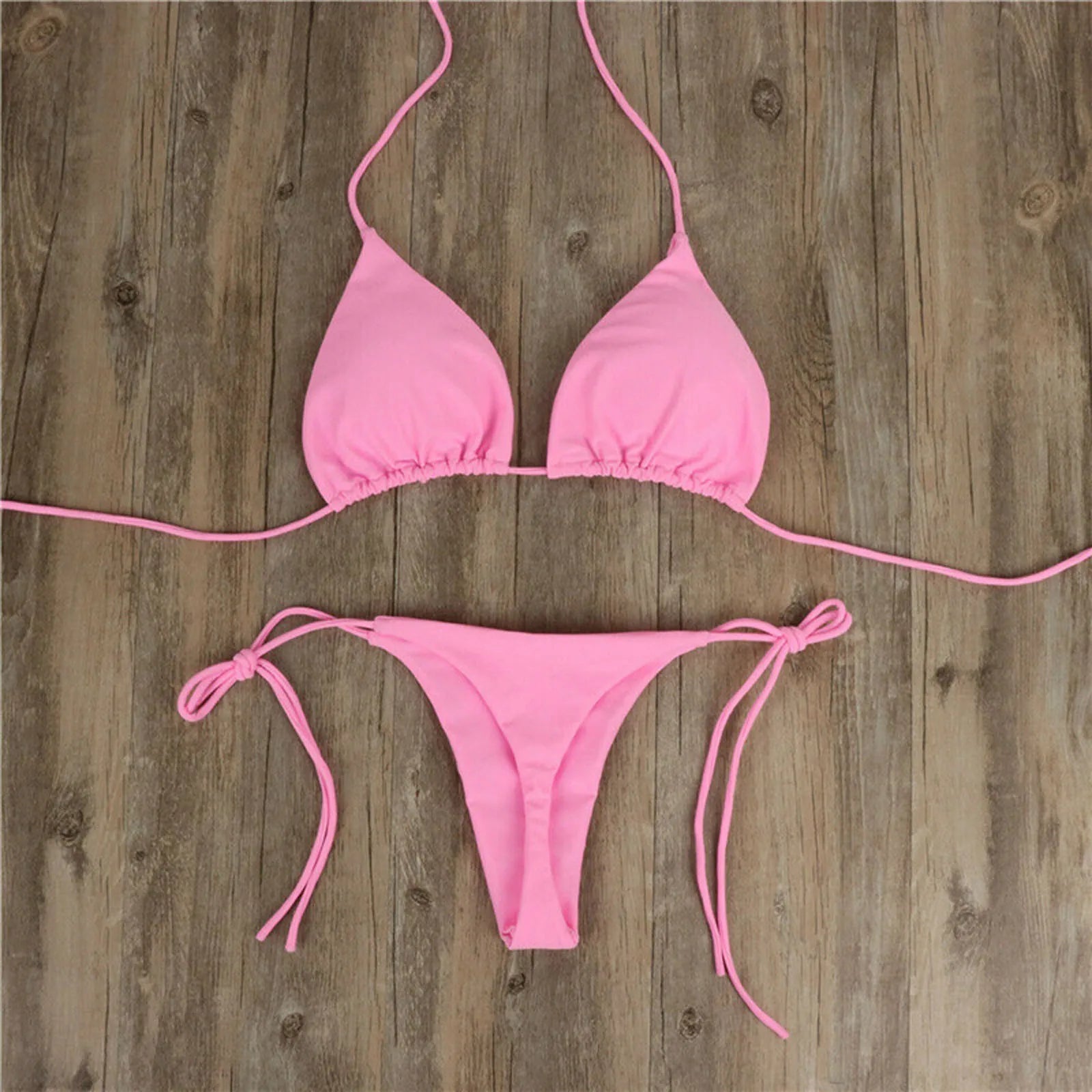 Sexy Women Bikini Lingerie Set Side Tie Swimsuit T--back Low Rise Thong Bandage Style Brazilian Swimwear Soft Solid Underwear