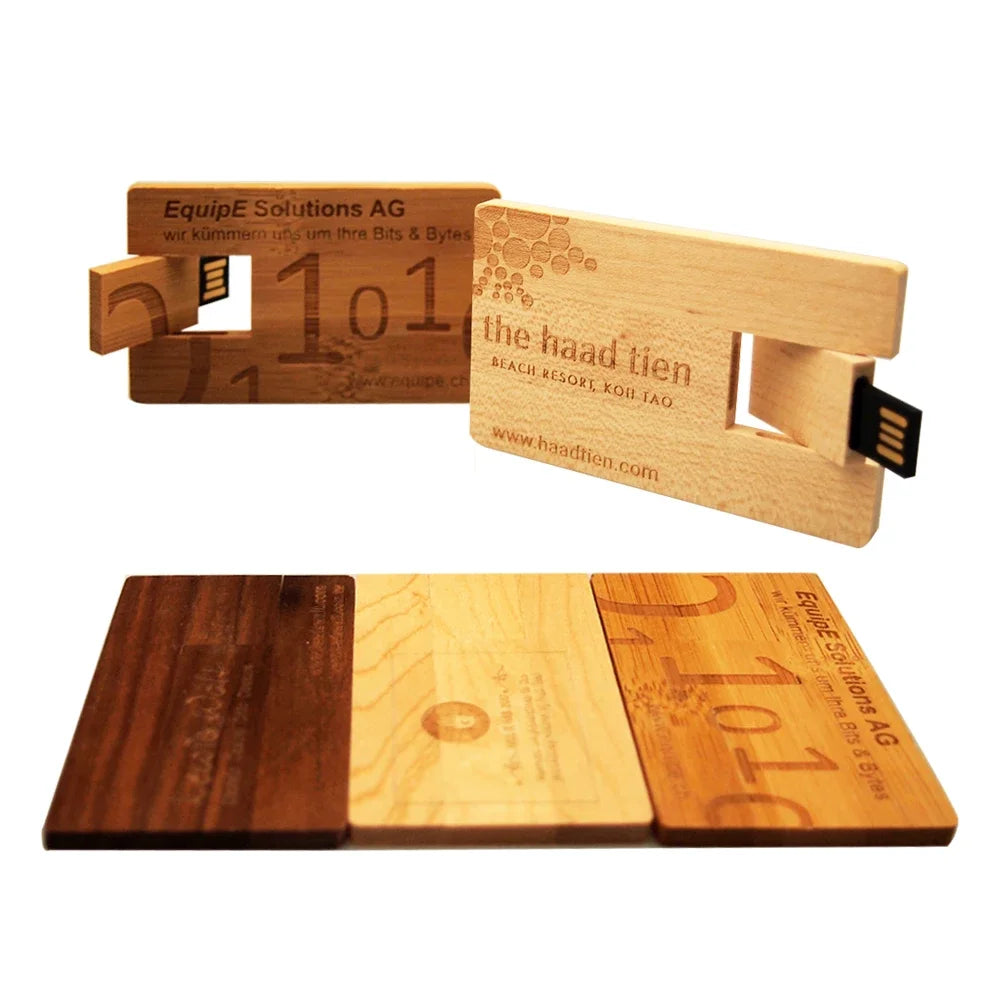 Bamboo & Walnut Wood Card Model Pendrive Usb Flash Drive Memory Stick Usb 2.0 4GB 8GB 16G 32GB 64GB Photography Gift