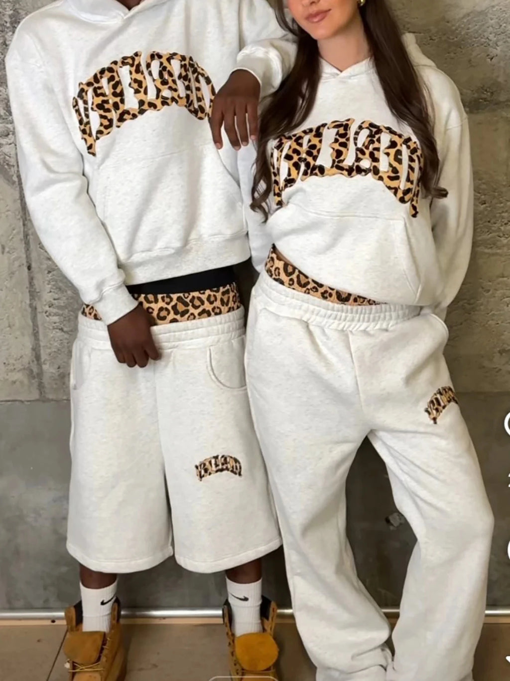 2025 new trendy high-quality cross-border leopard print casual sports men's and women's hooded sweatshirt pants