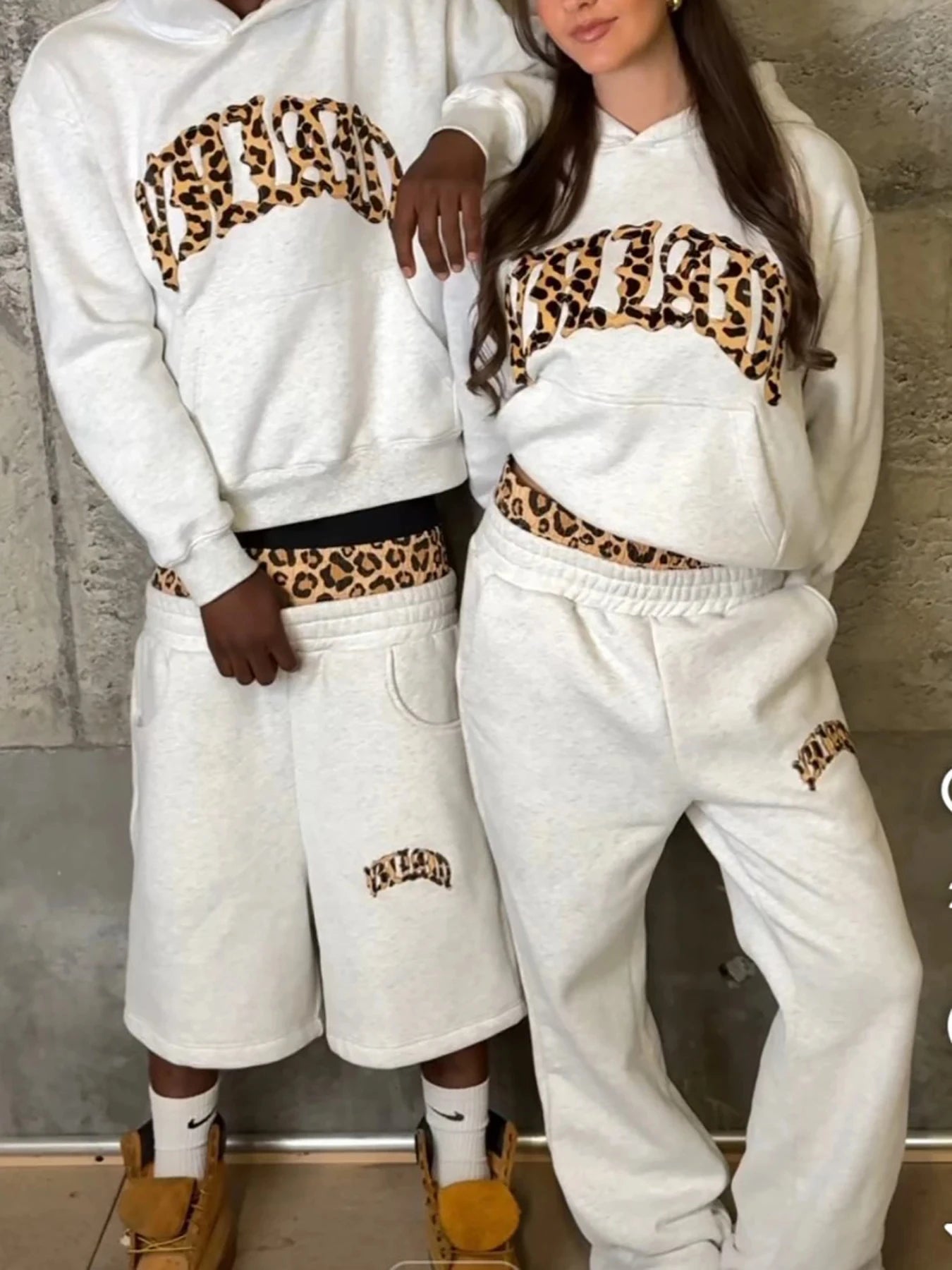 2025 new trendy high-quality cross-border leopard print casual sports men's and women's hooded sweatshirt pants