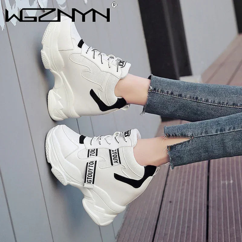 2025 NEW High Quality Chunky Platform Outdoor Sneakers Women Super High Heels Casual Shoes Woman Height Increasing Boot Mujer