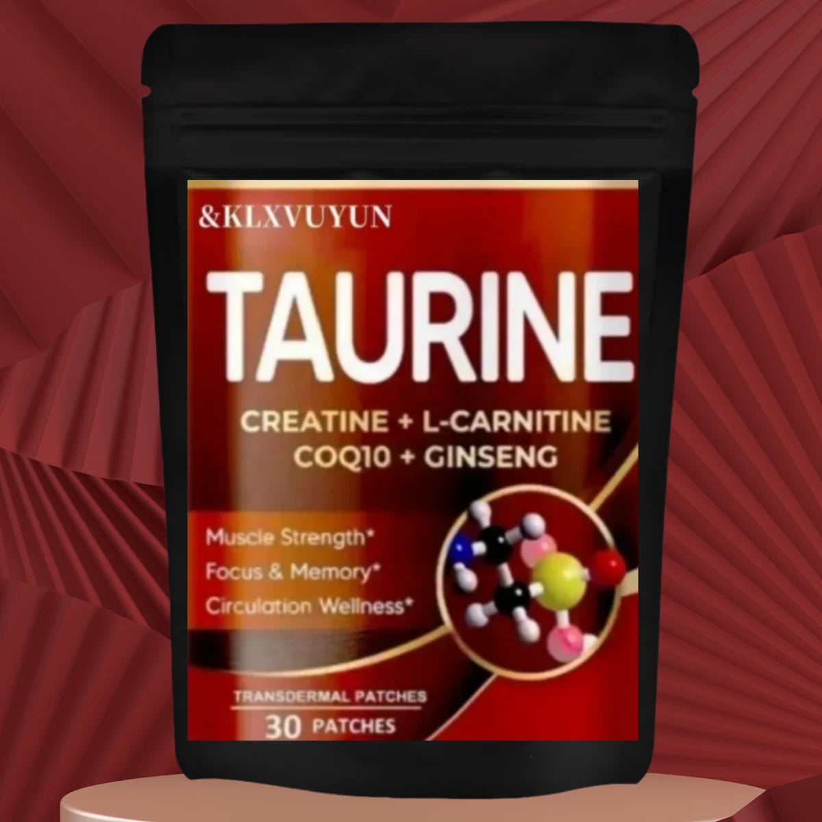 Taurine + Creatine Transdermal Patches, Muscle Strength, Focus, Memory - Best For Men And Women, 30 Patches One Month Supply