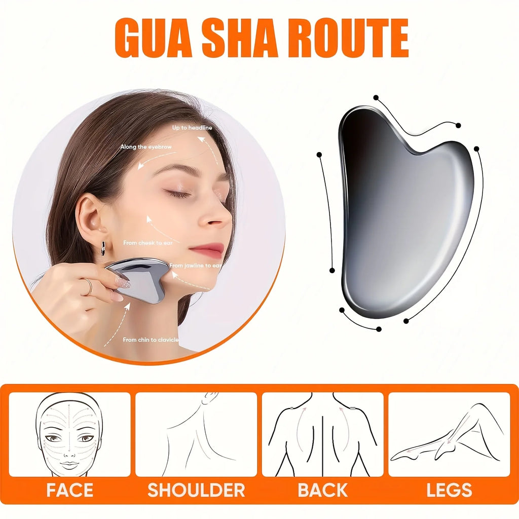 Stainless Steel Gua Sha Board Facial Tool - Skin Tightening Massage Scraping Beauty Tool For Face