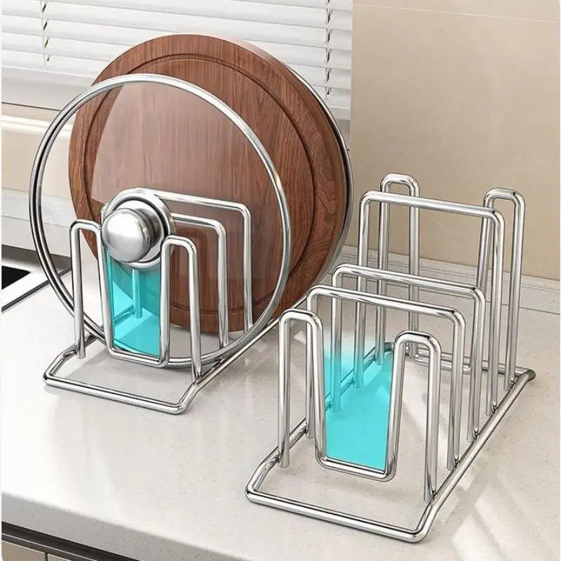 kitchen Storage Solution Rustproof Pot Lid Rack Stainless Steel Storage Rack Multifunctional Chopping Board Organizer For Home .