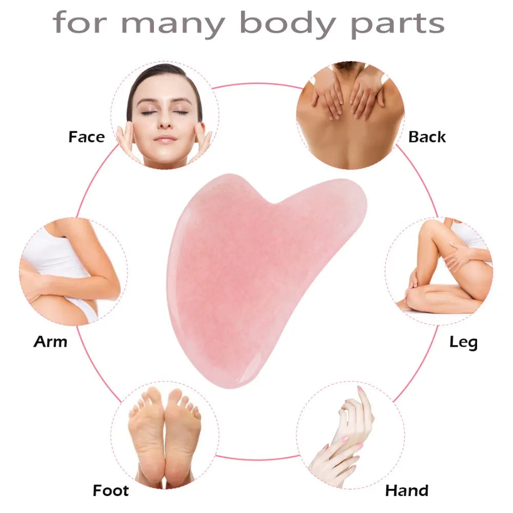 Gua Sha Board Heart-Shaped Natural Pink Green Resin Jade Scraper Facial SPA Neck Massager Portable Skin Care Beauty Healty TooL