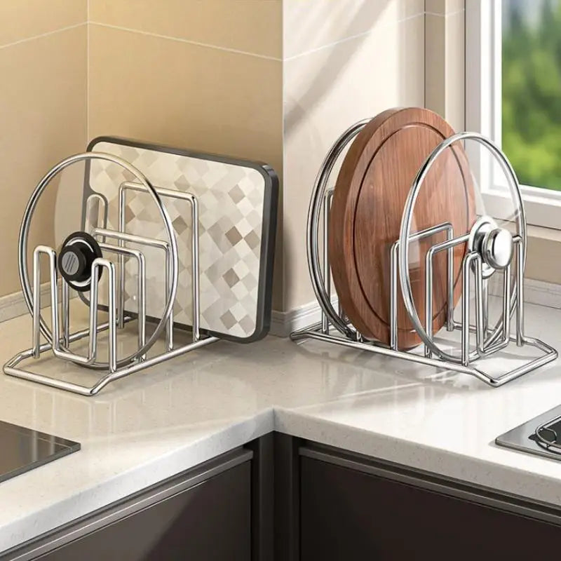 kitchen Storage Solution Rustproof Pot Lid Rack Stainless Steel Storage Rack Multifunctional Chopping Board Organizer For Home .