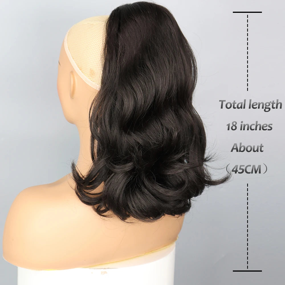 NICESY Synthetic Tail Warping 18" Kinky Drawstring Curly Ponytail Hairpiece With 2 Clips Hair Extension Black For Women