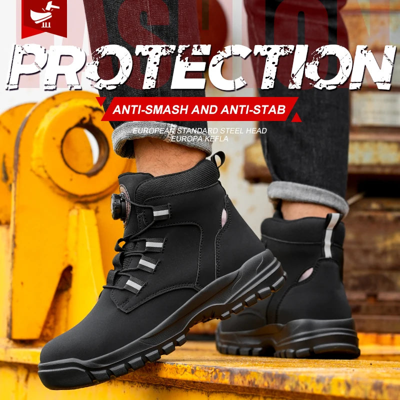 Ultralight Waterproof Men Work Botas Safety Steel Toe Comfortable  Shoes Kevlar Insoles Rotating Button Industrial Working Boots