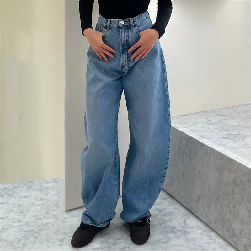 Women's jeans New high waisted slim fit straight leg pants for spring 2026 Retro pure cotton wide leg pants curved knife jeans