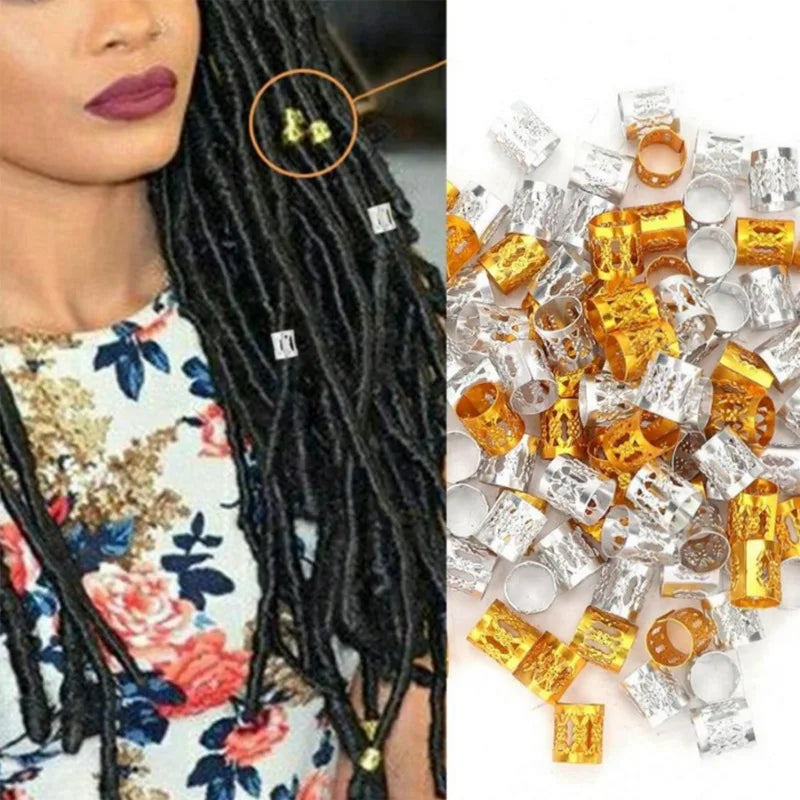 100PCS Gold Hair Jewelry Braid Hair Dreadlock Accessory Metal Gold Braids Rings Cuffs Clips for Dreadlock Accessory