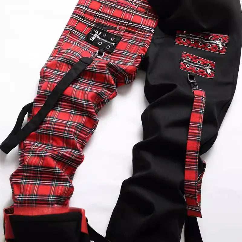Jeans Men New Suspender Color Blocking Slim Fit Hip-hop Personality Funny Design for Men's Denim