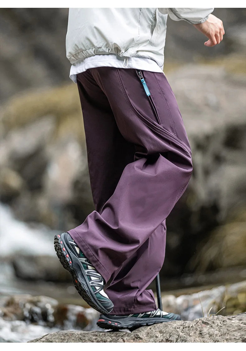 Streetwear Cargo Pants - Waterproof Windproof Fabric with Drawstring Elastic Waist｜Fall 2025 Loose Fit