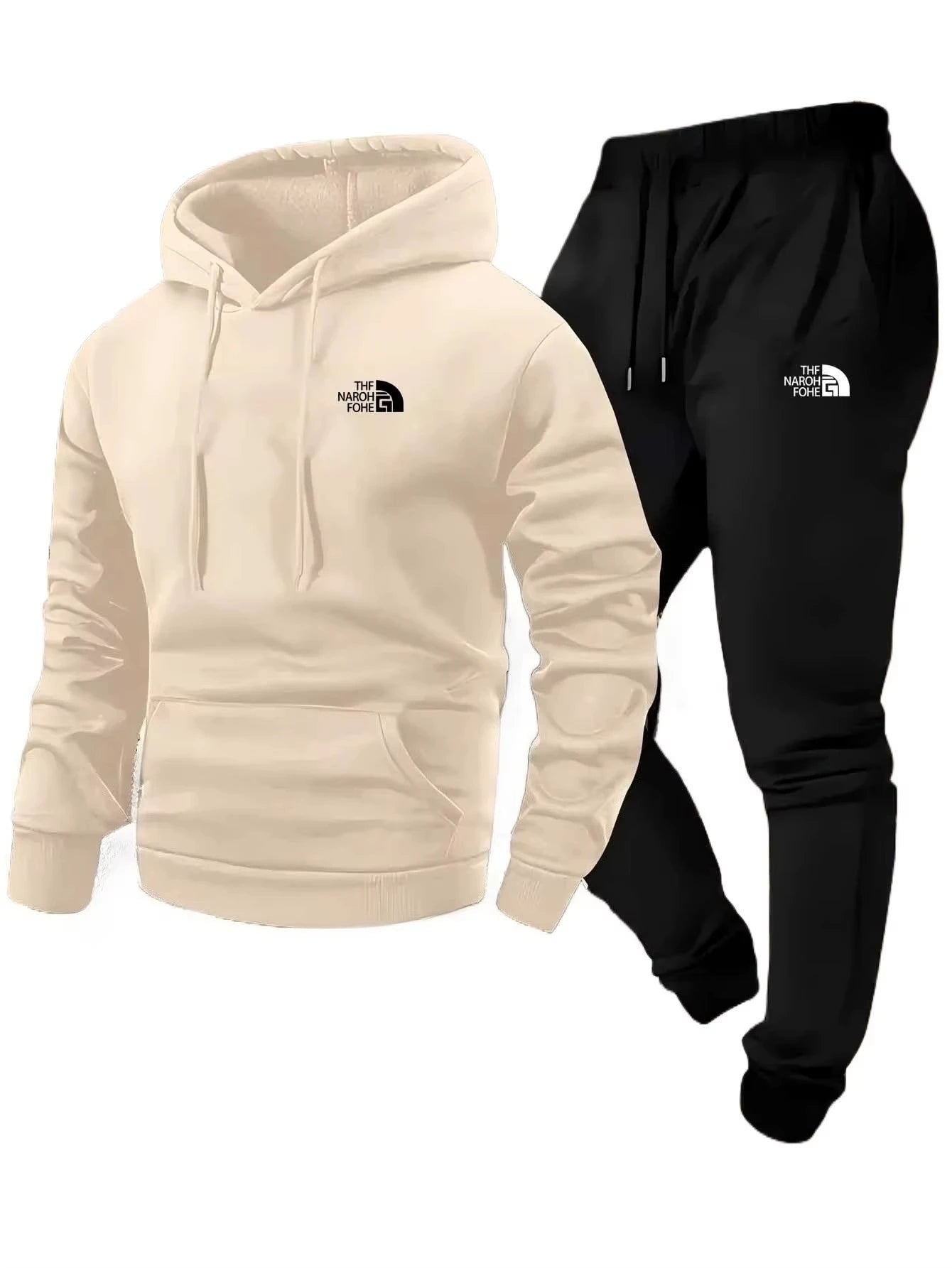 Men's Autumn/Winter Printed Casual Two-Piece Set: Hooded Sweatshirt and Pocketed Trousers, Regular Fit Outdoor Sportswear