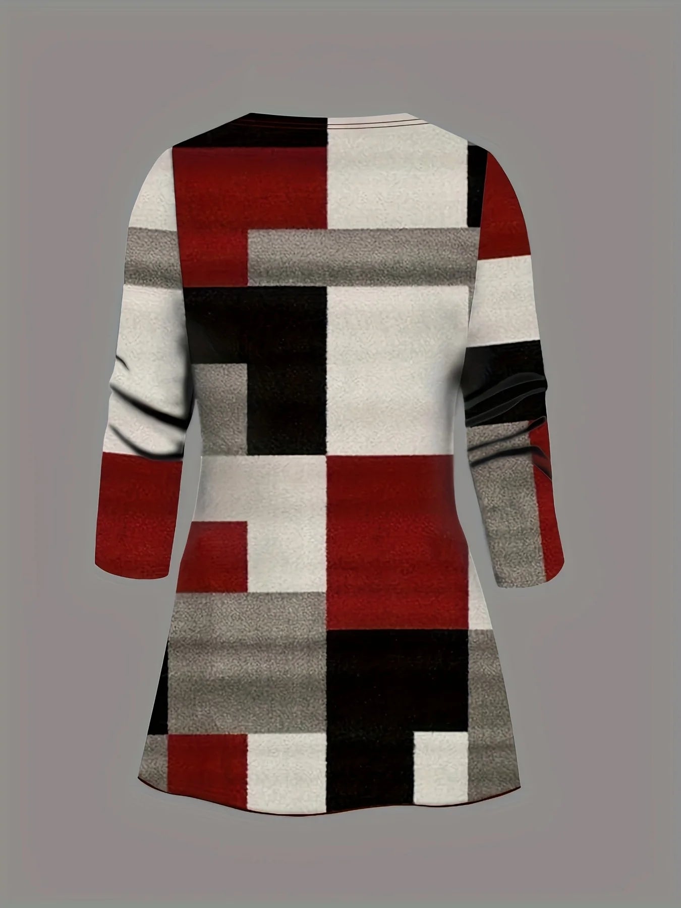 Plus-size women's 3-piece set: color-blocked printed cardigan jacket paired with trousers and vest for a casual everyday look.
