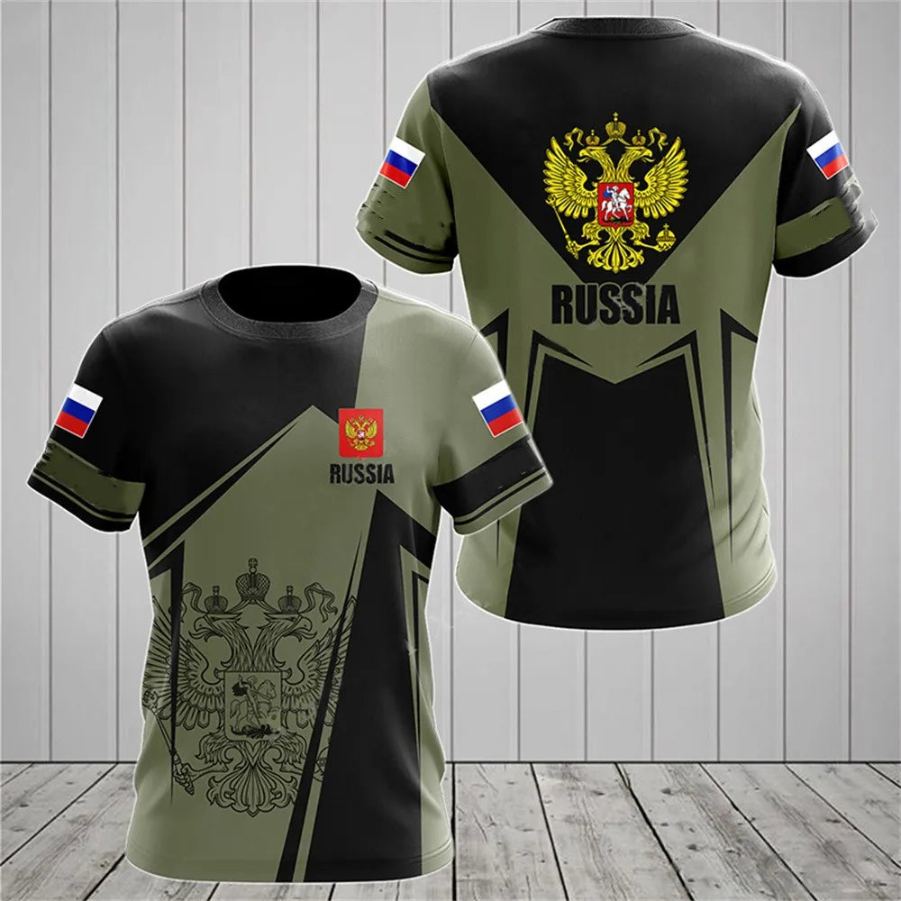 Russia Men's T-shirts Casual Fashion Summer New Russian Flag Short Sleeved Tops Tees Men's Clothing Oversized T-shirt Streetwear