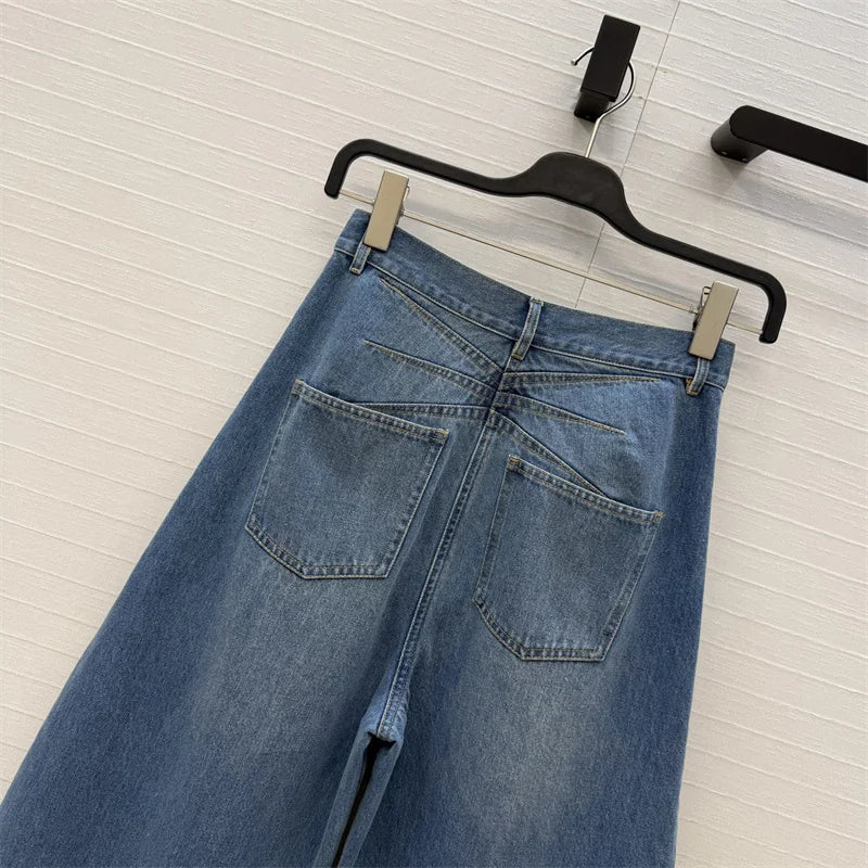 Women's jeans New high waisted slim fit straight leg pants for spring 2026 Retro pure cotton wide leg pants curved knife jeans
