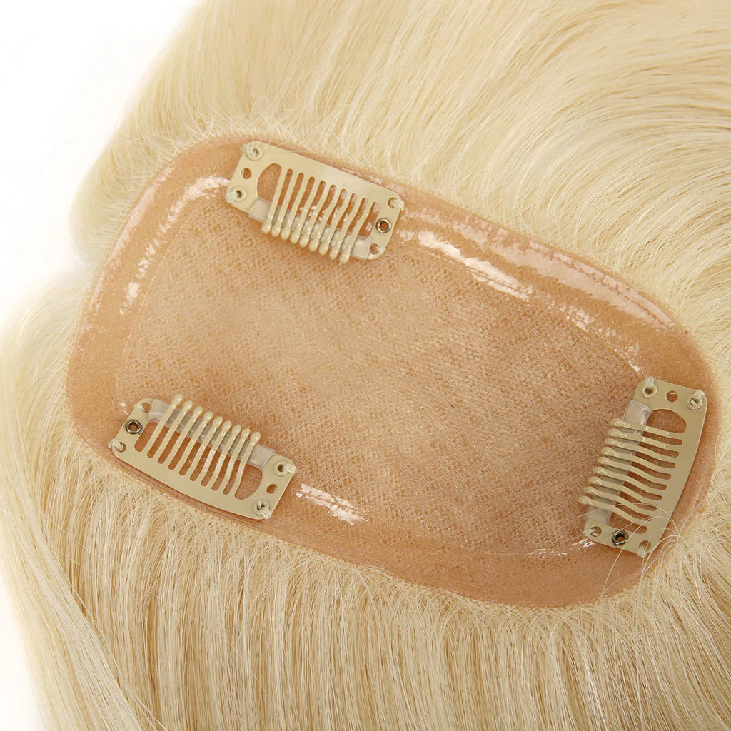 TUW10 3''x5'' Silk Base Hair Topper for Women with PU around 3 Clip 110% Handmade Remy Human Hair Natural Looking Topper Hairpin