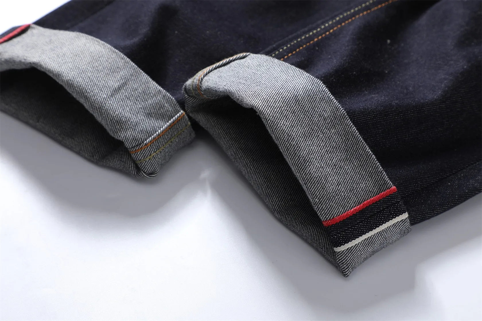 Men's Japanese Handmade Embroidered Jeans Pure Cotton Straight Tube Hip-Hop Popular Slim Red Ears Show Thin Trousers Devil Black