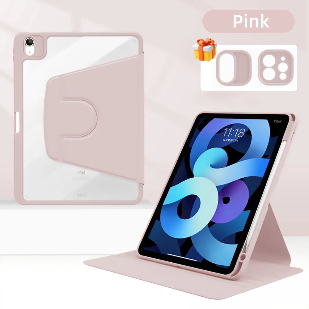 For Tablet iPad Pro 11 Case For Pro 12.9 Air 5 4 10.9 iPad 10th 7/8/9th Generation Mini 6 360° Rotatable Transparent Back Cover