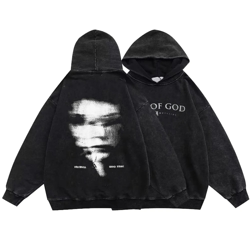 Gothic Style Hoodies Vintage Washed Letter Cross Y2K Sweatshirts Hip Hop Streetwear Long Sleeve Pullover Oversized Harajuku Tops