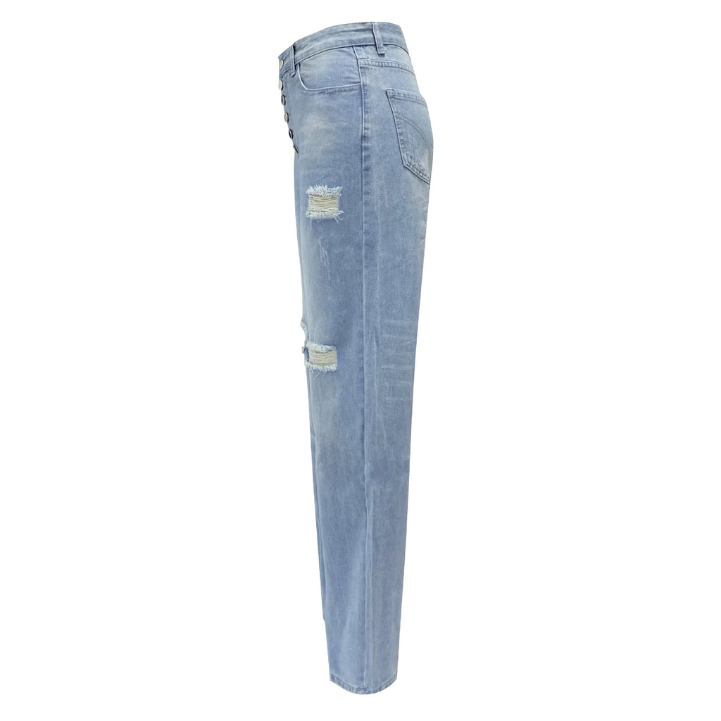 Ripped Jeans for Women Hole High Waist Mom Jeans Flare Pant Denim Autumn 2024 Casual Long Streetwear Trousers Capris Baggy Jeans