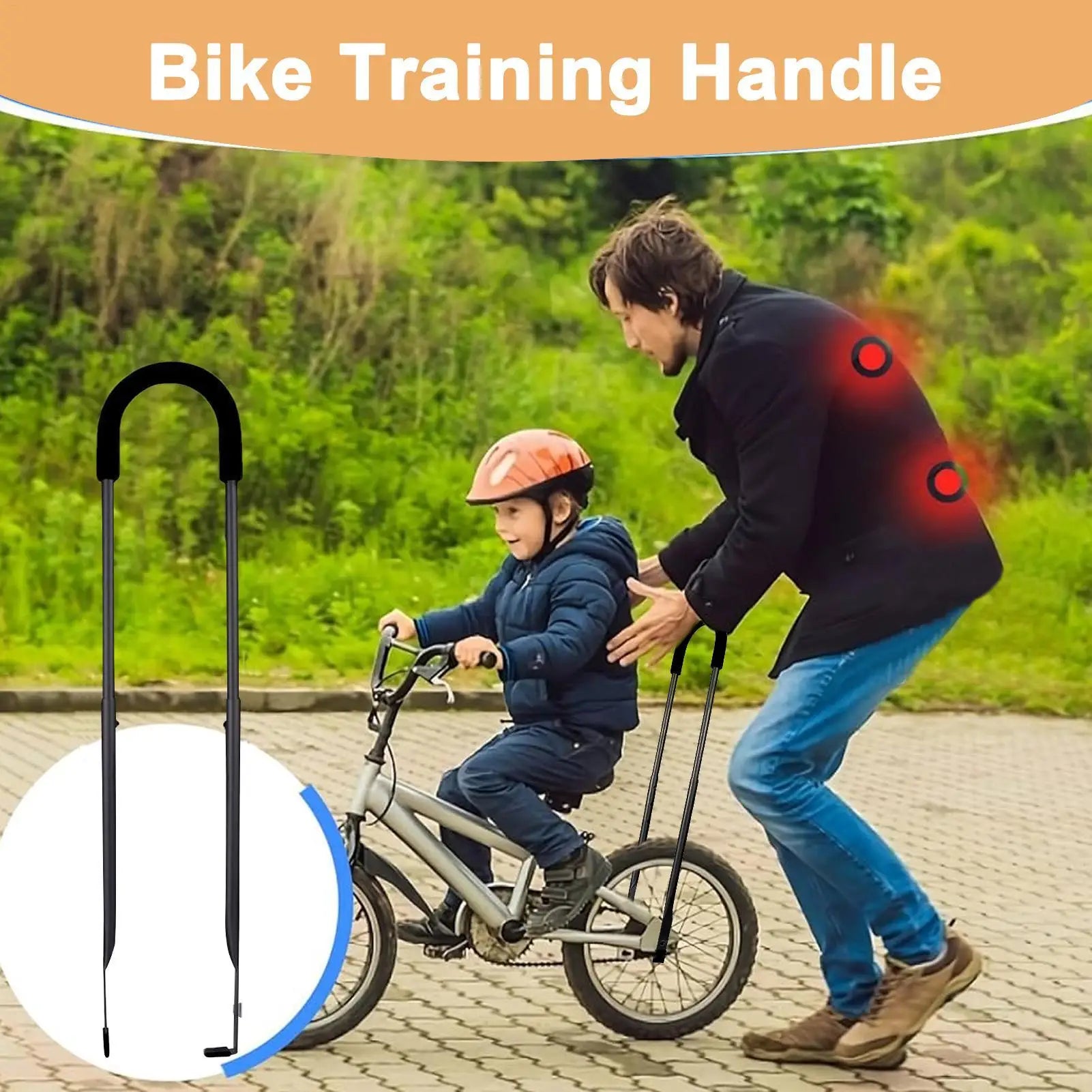 Bike Training Bar Child Cycling Safety Trainer Push Stick, Kids Cycling Riding Balance Teaching Attachment Stick for 3-8 Year