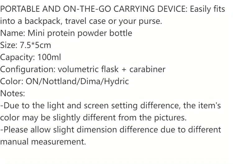 1pc 100ML Outdoor Sport Mini Portable Protein Container Powder Bottle with Whey Keychain Health Funnel Medicine Box