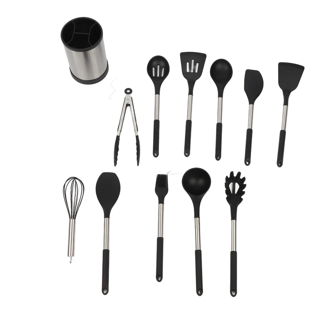 Kitchen Utensils Set Silicone Stainless Steel Handle Non Slip Heat Resistant Cooking Utensils Set for Home Apartments
