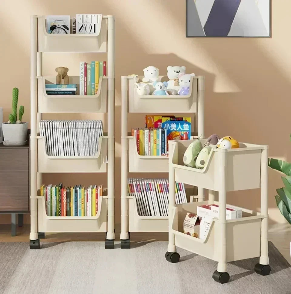Trolley Bookshelf Kitchen Storage Rack KitchenCornerNarrow Slit StorageCabinetBathroom Living Small Multi-layer Simple Bookshelf