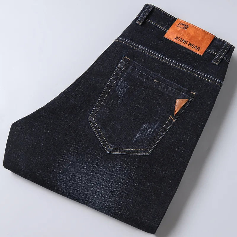 Men Fashion Straight Jeans Mens 2025 New Stretch Slim Fit Pants Comfortable Soft Business Denim Trousers Male Brand Clothing