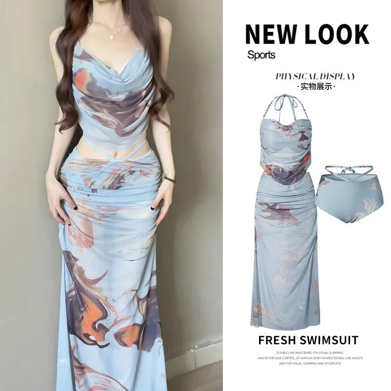 Bikini Swimsuit For Women 2025 New Three-Piece Set With Long Skirt Sexy Push-Up Underwire Beach Vacation Swimwear