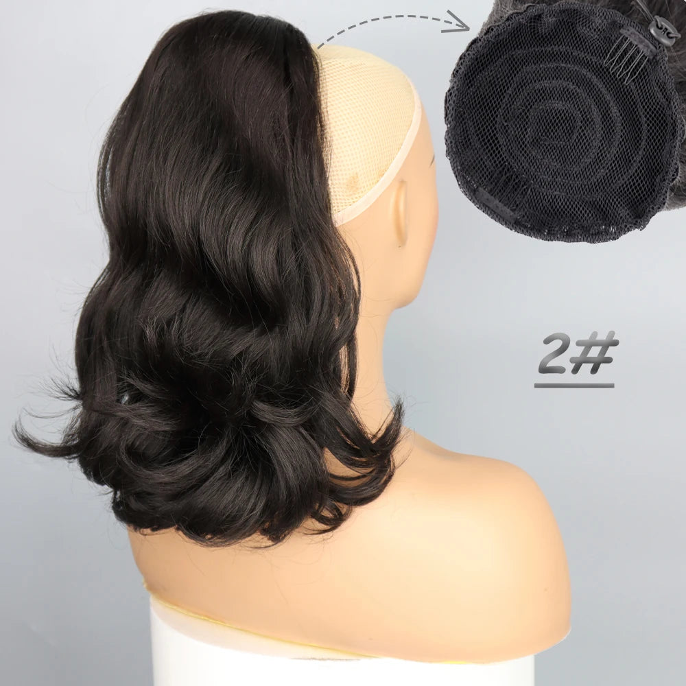 NICESY Synthetic Tail Warping 18" Kinky Drawstring Curly Ponytail Hairpiece With 2 Clips Hair Extension Black For Women